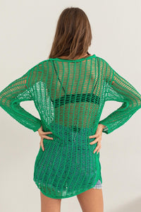 Green Crochet Long Sleeve Cover Up