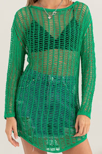 Green Crochet Long Sleeve Cover Up