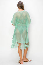 Load image into Gallery viewer, Mint Drawstring Waist Fringed Hem Cover Up