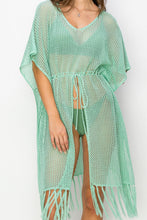 Load image into Gallery viewer, Mint Drawstring Waist Fringed Hem Cover Up