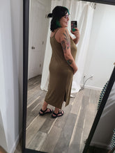 Load image into Gallery viewer, *FINAL SALE* CURVY Olive V-Neck Cami Midi Dress With Side Slits