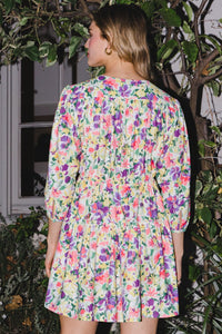 Fuchsia Floral Ruched Mini Dress [S - 3X]