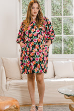 Load image into Gallery viewer, Black Floral Puff Sleeve Mini Dress [S - 3X]