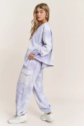 Lavender Cloud Tie-Dye Cargo Lounge Pant