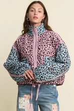 Load image into Gallery viewer, Two-Tone Bubblegum Leopard Puffer Jacket