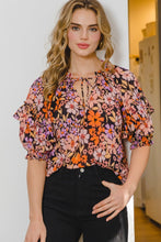 Load image into Gallery viewer, Floral Tie Neck Ruffled Blouse [S - 3X]