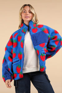 [Regular & Plus Sizes] Berry Cozy Blue Sherpa Jacket