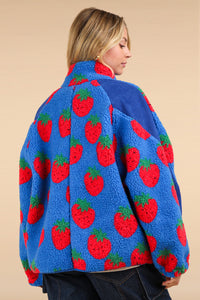 [Regular & Plus Sizes] Berry Cozy Blue Sherpa Jacket