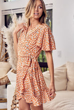 Load image into Gallery viewer, Floral Tied Short Sleeve Mini Wrap Dress in Tangerine [S - XL]