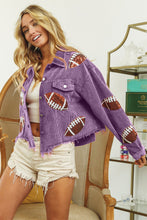 Load image into Gallery viewer, Football Sequin Embroidery Washed Corduroy Jacket