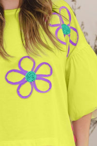 Flower Embroidery Detail T-Shirt [S - 3X]