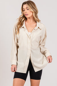 Taupe Striped Button Up Long Sleeve Shirt