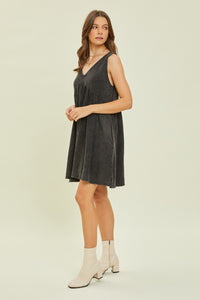 Black Texture V-Neck Sleeveless Flare Mini Dress [S - 3X]