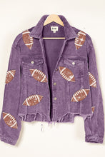 Load image into Gallery viewer, Football Sequin Embroidery Washed Corduroy Jacket