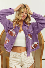 Load image into Gallery viewer, Football Sequin Embroidery Washed Corduroy Jacket