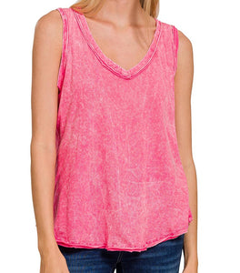 Washed V-Neck Sleeveless Top