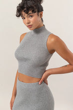 Load image into Gallery viewer, Ribbed High Neck Sleeveless Knit Crop Top