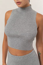 Load image into Gallery viewer, Ribbed High Neck Sleeveless Knit Crop Top