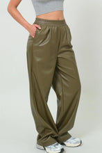 Load image into Gallery viewer, Dark Olive Vegan Leather High Waist Pants