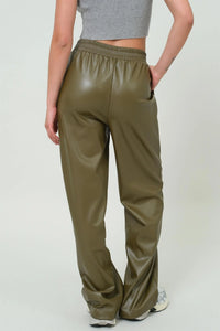 Dark Olive Vegan Leather High Waist Pants