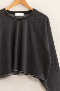 Charcoal Raw Hem Cropped Sweatshirt