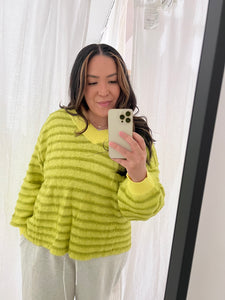 Lime V-Neck Fuzzy Sweater