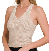 Load image into Gallery viewer, Ribbed Racerback Cropped Tank with Built-In Bra