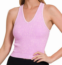 Load image into Gallery viewer, Ribbed Racerback Cropped Tank with Built-In Bra