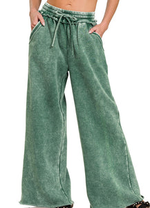 Acid Wash Fleece Wide Leg Drawstring Sweatpants