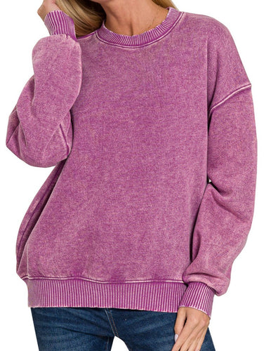 Berry Acid Wash Cozy Fleece Pullover