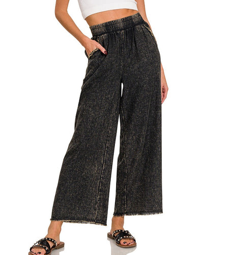 Washed Linen Elastic Waist Pant