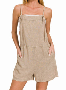 Washed Linen Knot Strap Romper