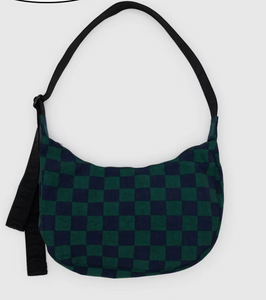 Medium Nylon Crescent Bag - Navy Green Check