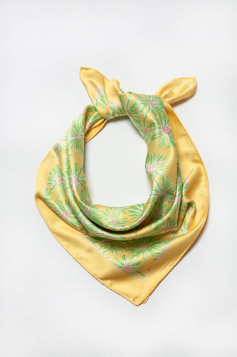 Yellow and Green Silky Flower Bandana Scarf