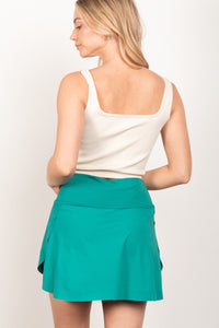 Green Crossover Waist Active Skirt with Short Liner