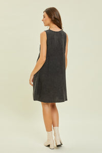 Black Texture V-Neck Sleeveless Flare Mini Dress [S - 3X]