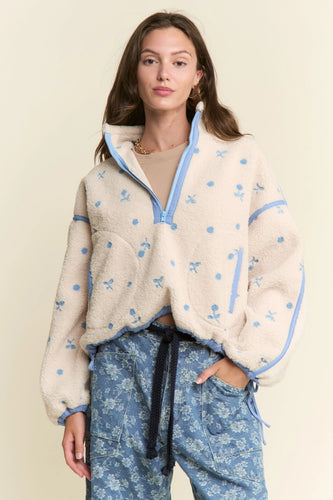 Floral Print Sherpa Pullover