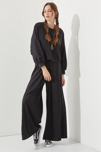 [PLUS] Black Terry Wide Leg Pants