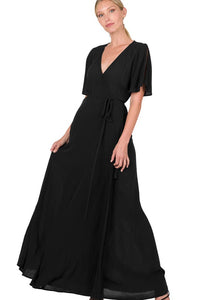 *FINAL SALE* Black Split-Sleeve Wrap Dress