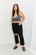 Load image into Gallery viewer, Black Relaxed Cropped Jeans with Distressing