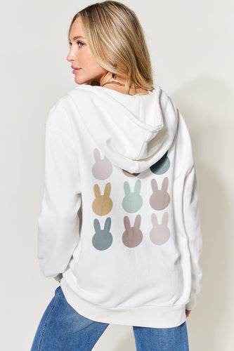 Easter Bunny Graphic Zip-Up Hoodie with Pockets