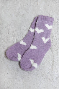 Lavender Fleece Plush Heart Fuzzy Socks