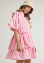 Load image into Gallery viewer, Pink Ruffled Minidress with Button Detail