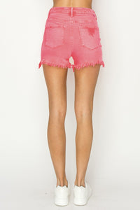 High Waist Frayed Hem Denim Shorts