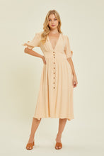 Load image into Gallery viewer, Textured Linen V-Neck Button-Down Midi Dress