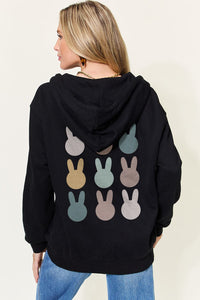 Easter Bunny Graphic Zip-Up Hoodie with Pockets