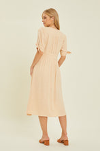 Load image into Gallery viewer, Textured Linen V-Neck Button-Down Midi Dress