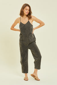 Mineral-Washed Oversized Jumpsuit with Pockets