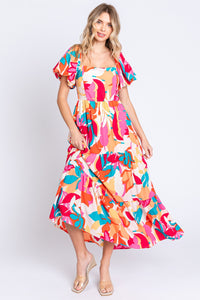 Printed Smocked Back Tiered Maxi Dress