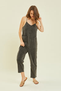 Mineral-Washed Oversized Jumpsuit with Pockets